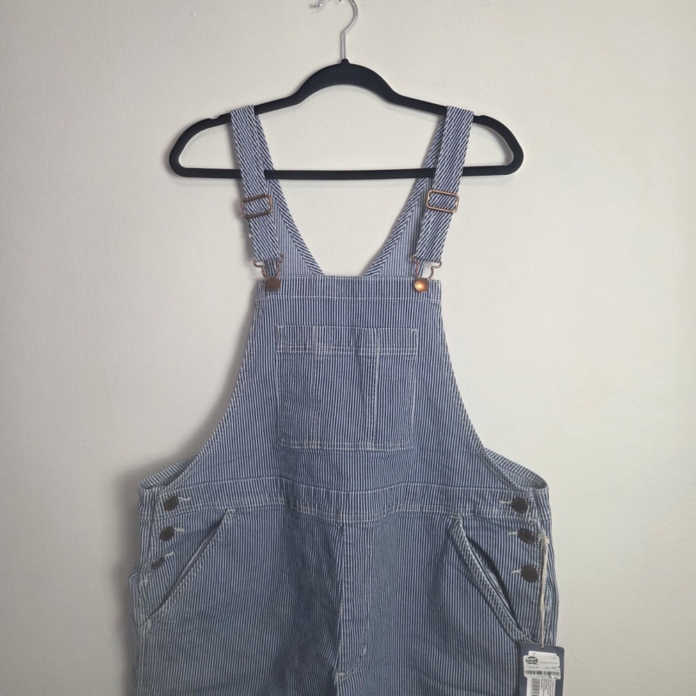 Universal Thread Hickory Stripe Denim Shortalls Blue White Plus Size 14W NEW - Picture 6 of 8